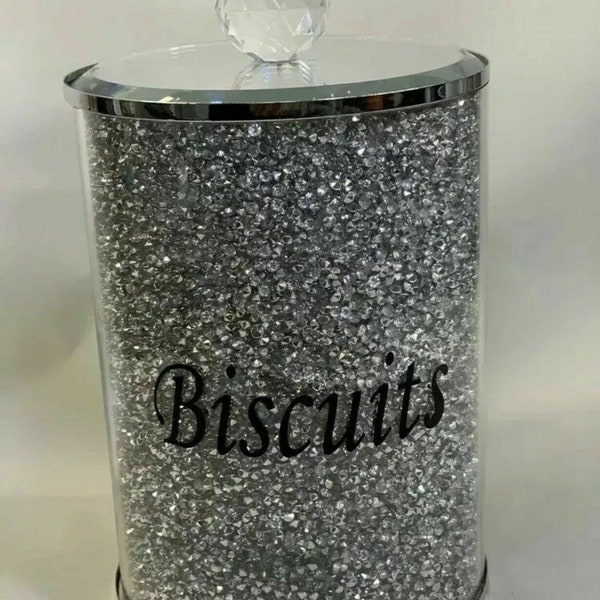 Sparkly Crushed Diamond Biscuit Jar Crystal Filled Holder Kitchen Bling Gift Canister