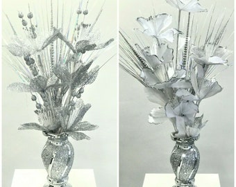 Beautiful Mosaic Vase and Flowers Diamond Silver Crystal Decorative Mirror Artificial Flower Luxury NEW