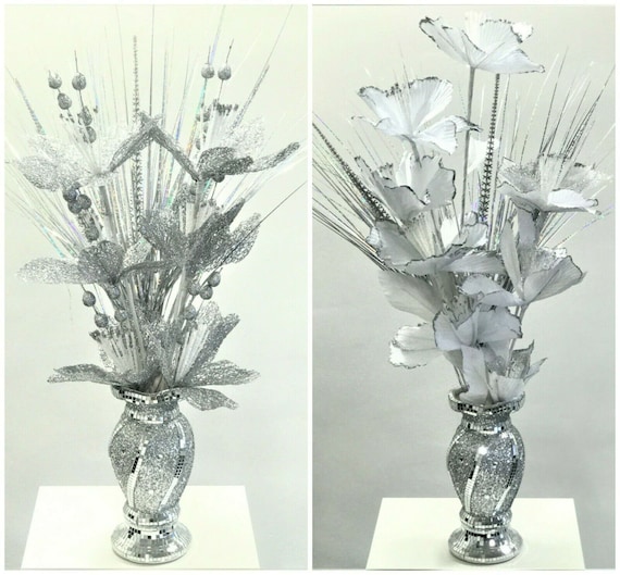 Wunderschöne Mosaik Vase und Blumen Diamant Silber Kristall Dekorative  Spiegel Kunstblume Luxus NEU - .de