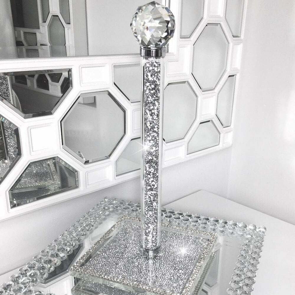 Qiuhome Crushed Diamond Paper Towel Holder Stand Crystal Paper Towel Holder  Countertop Bling Kitchen Decor (Pink)