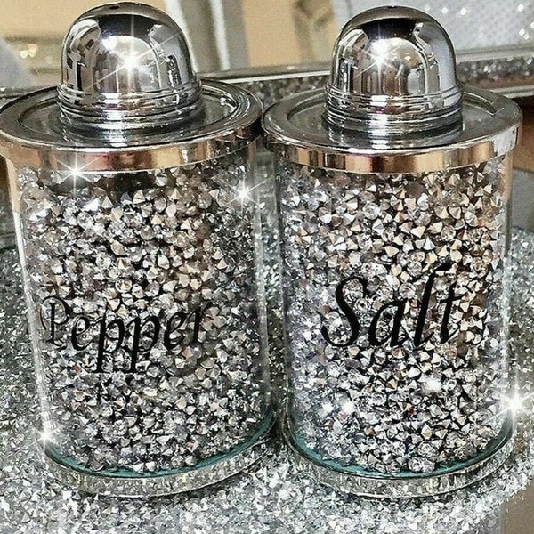 Silver Crushed Crystal Diamond Salt And Pepper Shakers Romany Style