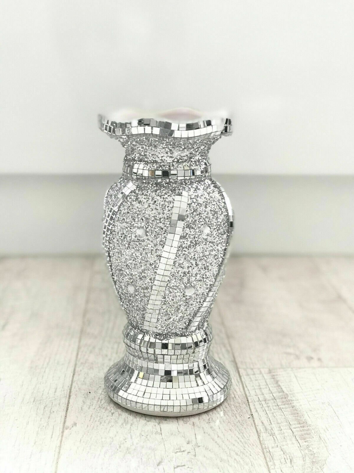 Beautiful Mosaic Vase Diamond Silver Crystal Decorative Mirror Flower Luxury NEW