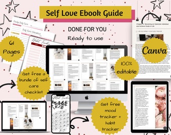 Done For You Self Love Ebook Guide | Editable Ecourse Canva | Lead magnet Workbook | Coach Workbook Template | Life coaching tools|Self Help