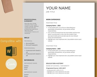 Grey and Black Professional Modern Resume Template | CV Template Word | Fully editable Template | Clean  Modern Resume | 1 & 2 page CV |2021