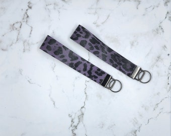 Purple Leopard Wristlet Key Fob Keychain