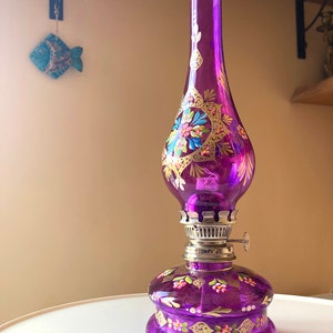 Decorative Oil Lamp, Kerosene Lamp with Handicraft Art, Purple Color