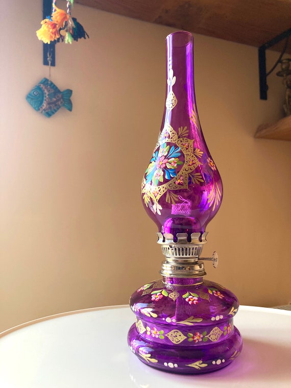 Decorative Antique Oil Lamp, Vintage Lamp, Kerosene Lamp With Handicraft  Art Medium Sized Purple -  Australia