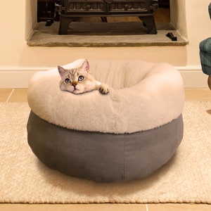 Handmade Cat Cave Cat House Snuggle Sack Puppy Bed UK Made Grey Faux Suede Cosy Warm Plush Machine Washable Cat Kitten Bed