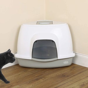 Hooded Cat Kitten Litter Tray Corner Cat Box Tray Grey Odour Prevention Cat Tray Oval Cat Litter Box