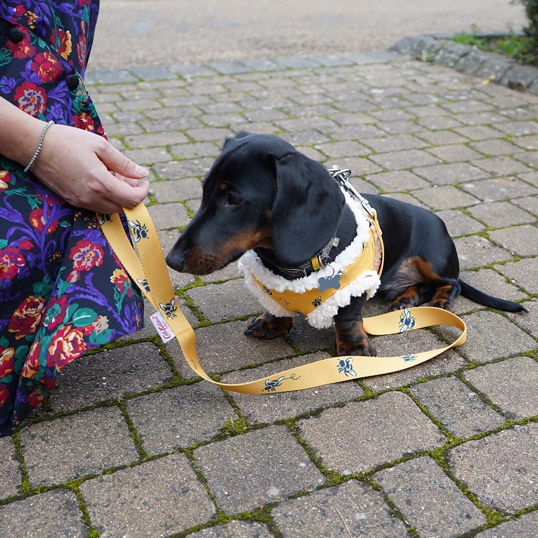 Cath Kidston Dog Lead Bee Print Bright Yellow Soft Fabric Dog Lead