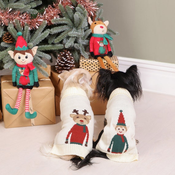 Dog Christmas Jumper Knitted Elf Dog Jumper Reindeer Dog Etsy UK