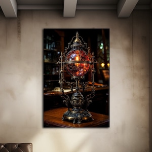 Resplendent Steampunk Lamp Canvas Wall Hanging, Gothic Room Decor, by SkyRys