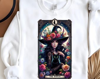 The Witch Tarot Card PNG, Gothic Sublimation Design, Pretty Witchy Vibes Wicca Pagan Black Cat Cool Tarot T-shirt Mug Tote Sticker DFT PNG