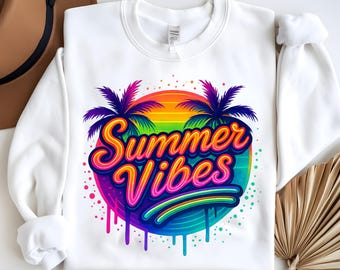 Sommer Vibes svg, Sublimationsdesign, bunte Sommer Clipart, Neon Sommer Digitalbild, Tropical Png, T-Shirt svg, Instant Download Png