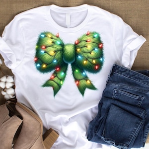 Noeud de coquette en fourrure verte grincheux, lumières de Noël, saison des fêtes / PNG / sublimation / toboggan aquatique / autocollant / DFT