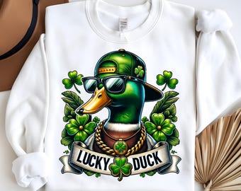 Lucky Duck St Patrick's Day PNG: Four Leaf Clovers T-Shirt Design (Digital Download)