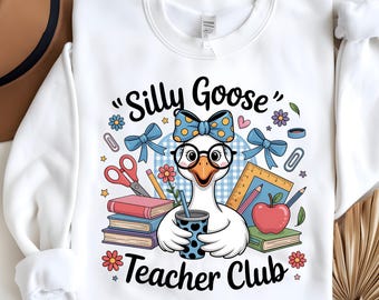 Silly Goose Teacher Club PNG Clipart, Cute Goose With Glasses, School Supplies Digital Art, Back to School PNG, Teacher Gifts