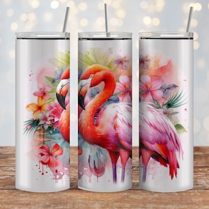 Watercolor Tropical Flamingo 20 oz & 30 oz Skinny Tumbler Sublimation Design / Straight and Tapered / Tumbler Wrap PNG / Plus Image PNG File