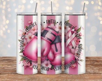 Diseño de sublimación para vasos delgados de 20 oz y 30 oz con diseño de superviviente de cáncer de mama / rectos y cónicos / envoltura de vaso PNG / archivo PNG con imagen adicional