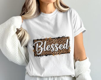 Blessed Leopard PNG, Animal Print Clipart, Sublimation Design, Faith Saying Graphic, Christian Clipart, Digital Download