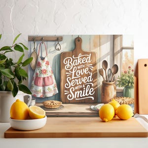Baked with Love PNG Sublimation Design, Digital Chopping Board png, Glass Cutting Board png, Placemat Sublimate, Mother&#39;s Day Cutting Board
