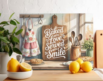 Baked with Love PNG Sublimation Design, Digital Chopping Board png, Glass Cutting Board png, Placemat Sublimate, Mother's Day Cutting Board