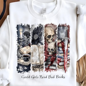 Le brave ragazze leggono brutti libri png / Moody Gothic Bookish, Book Worm, design del lettore, Just one More Chapter Designs, maglietta con pennellate ad acquerello