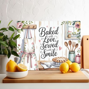 Baked with Love PNG Sublimation Design, Digital Chopping Board png, Glass Cutting Board png, Placemat Sublimate, Mother&#39;s Day Cutting Board