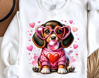Dachshund Png, Valentine Sublimation Design, Funny Dog Png, Pink Bubblegum Png, Puppy Png, T-Shirt Design, Instant Digital Download Png, DTF