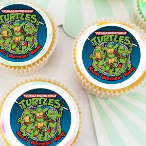1, 15 or 30 PERSONALISED Pre-cut Birthday Teenage Mutant Ninja Turtles Theme Topper / Cupcake Cookie Cake Edible Toppers / TMNT