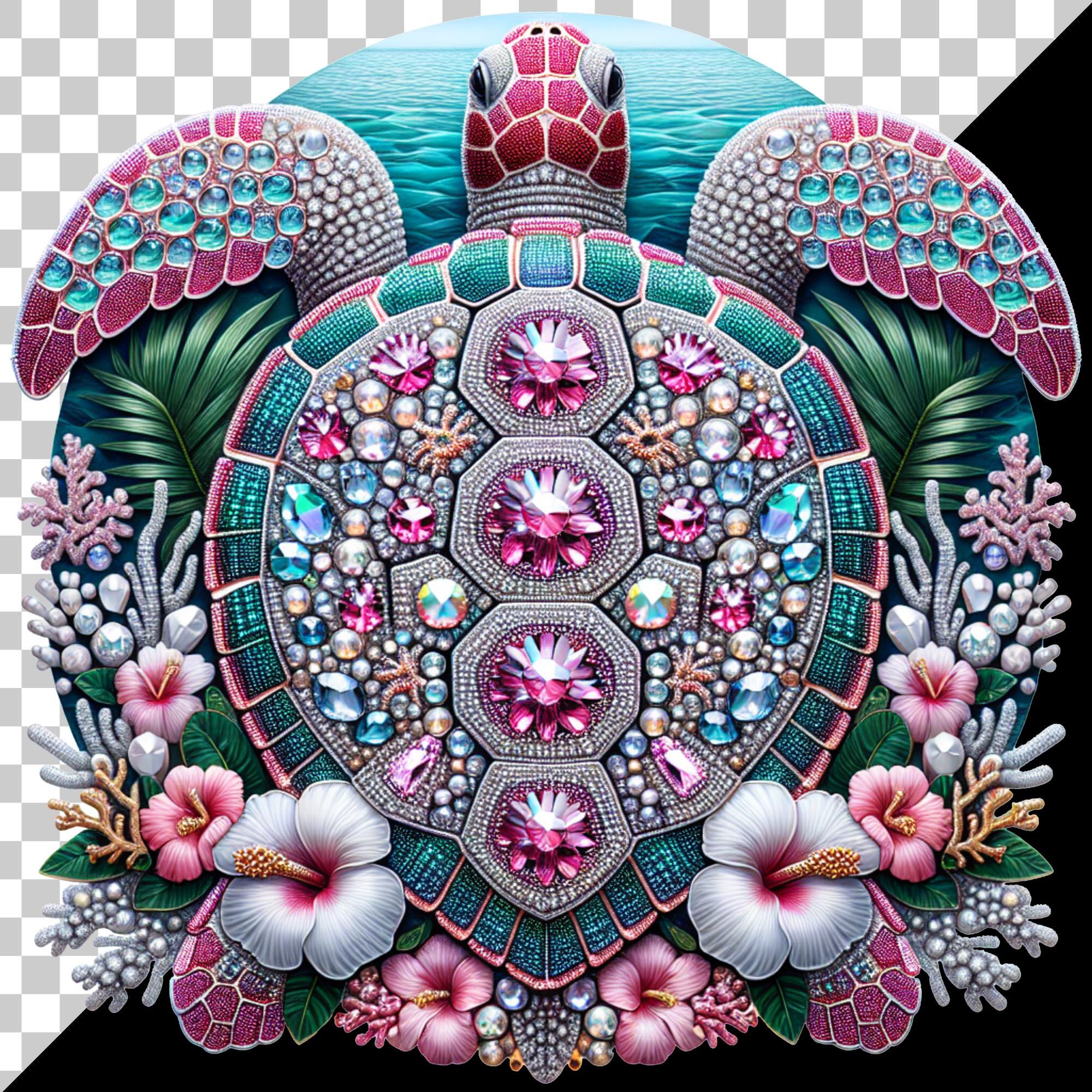 Turtle Shell Bling Jeweled Sea Turtle PNG Clipart, Tropical Ocean Gemstone Turtle Design ...