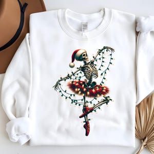 Gothic Christmas Skeleton Ballerina PNG Clipart, Grungy Holiday Lights, Dark Festive Season, T-Shirt, Sweatshirt DFT, Digital Download