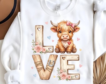 Mucca delle Highlands per San Valentino in formato PNG, Borsa per il giorno di San Valentino in formato PNG, Clipart d'amore, Mucca delle Highlands ad acquerello, Simpatica mucca delle Highlands, Fattoria rustica con fiori