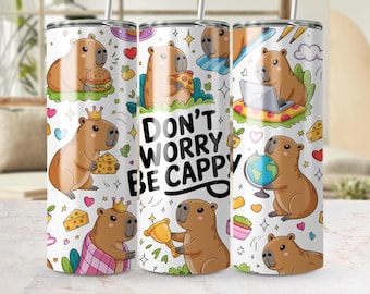 Capybara 20oz Tumbler Wrap, Cute Capy Pattern, Don't Worry Be Cappy, Funny Rodent Design, Pet Lover Gift, Kawaii Animal Wrap