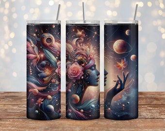 Mystical Goddess / Galaxy Spiritual / 20 oz & 30 oz Skinny Tumbler Sublimation Design / Straight + Tapered / Tumbler Wrap PNG / Plus Image