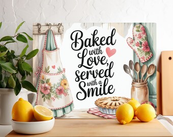 Baked with Love PNG Sublimation Design, Digital Chopping Board png, Glass Cutting Board png, Placemat Sublimate, Mother's Day Cutting Board