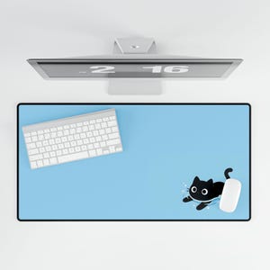 ローファイキャットスタディデスクマット - 黒猫アニメ風オフィス装飾、静かなワークスペースアクセサリー、デスクブロッター、落ち着いたマウスパッド