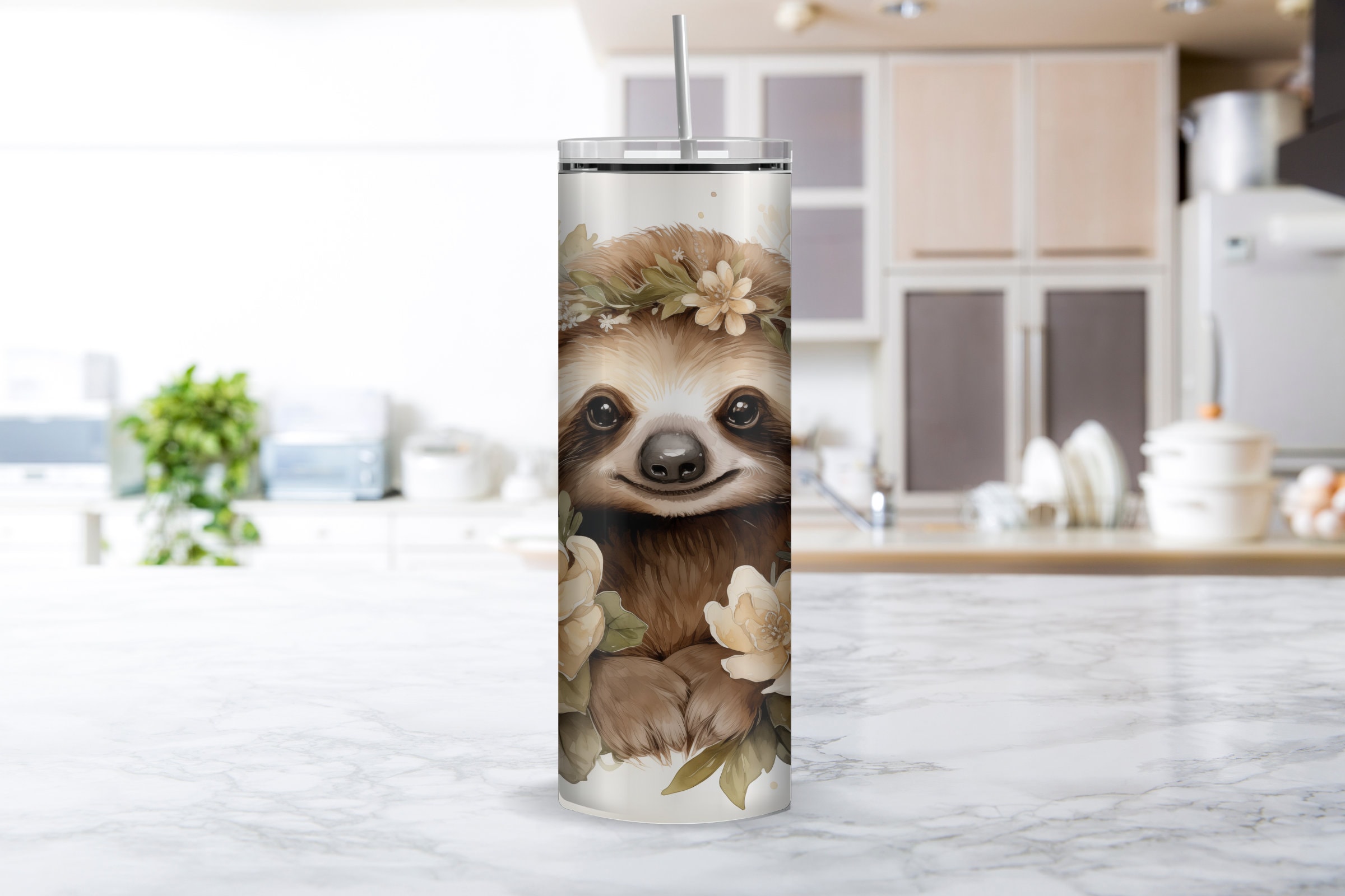 Cute Sloth Boho Floral Design 20 Oz & 30 Oz Skinny Tumbler - Etsy
