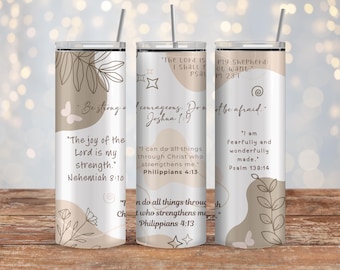 Afirmaciones de versículos bíblicos cristianos BOHO Vaso delgado de 20 oz y 30 oz Diseño de sublimación / Recto + cónico / Envoltura de vaso / Más imagen PNG