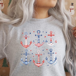 Wasseranker Png, Wasserboot Clipart, ästhetisches Sublimationsbild des Fischers, Pullover, T-Shirt Sublimationsdesign, rot, blau und weiß