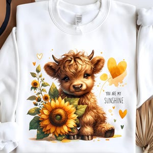 You Are My Sunshine png, sublimatieontwerp, baby hooglandkoe png, westerse png, zonnebloem png, T-shirtontwerp, instant download png, dtf