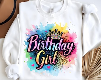 Birthday Girl Png, Sublimation Design, Birthday Sublimation, Colorful Png, Leopard Png, T-Shirt Design, Instant Digital Download Png, DTF
