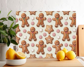 Cute Gingerbread Men Cutting Board Sublimation Design, Christmas Chopping Board PNG, Sweet Festive Style Kitchen Decor
