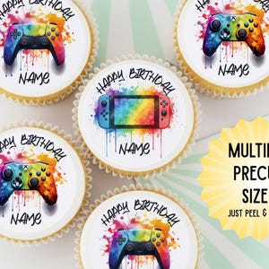PERSONALISED Birthday GAMER Theme Edible Toppers / Cupcake Cookie Cake / Multiple Size Options / Video Gamer Controller Epic Gamer Level Up