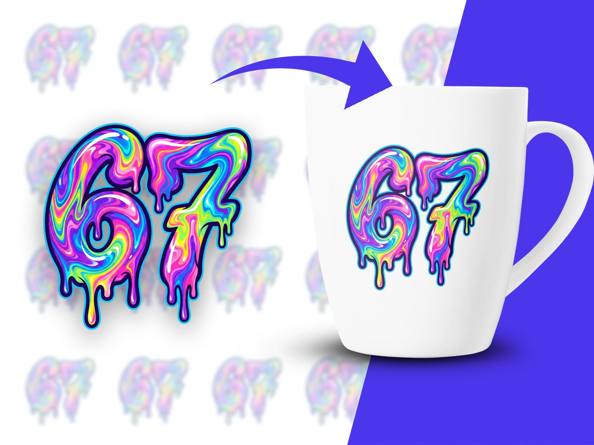 Six Seven PNG Clipart, Dripping Numbers, Colorful 67 Graphic ...