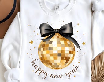 Happy New Year PNG Clipart, Disco Ball, Gold Stars, Party, Commercial Use, Digital Download, Holiday Design, Festive Graphics