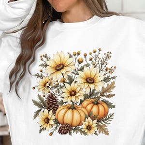 Fall Floral PNG Clipart, Pumpkins, Sunflowers, Pine Cones, Autumn Graphics, Digital Download, Thanksgiving Crafts, Scrapbooking Supplies