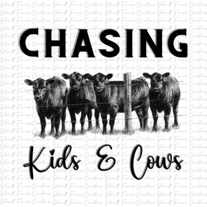 Chasing Kids & Cows, PNG, Digital Download, Sublimation, Cattle, Country