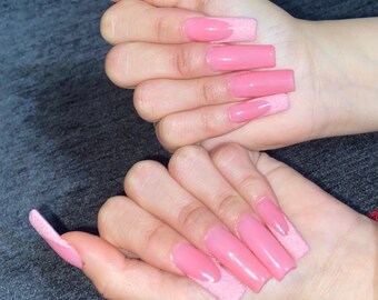 French smile line nails /pink nails /nails /glitter nails/ press on nails