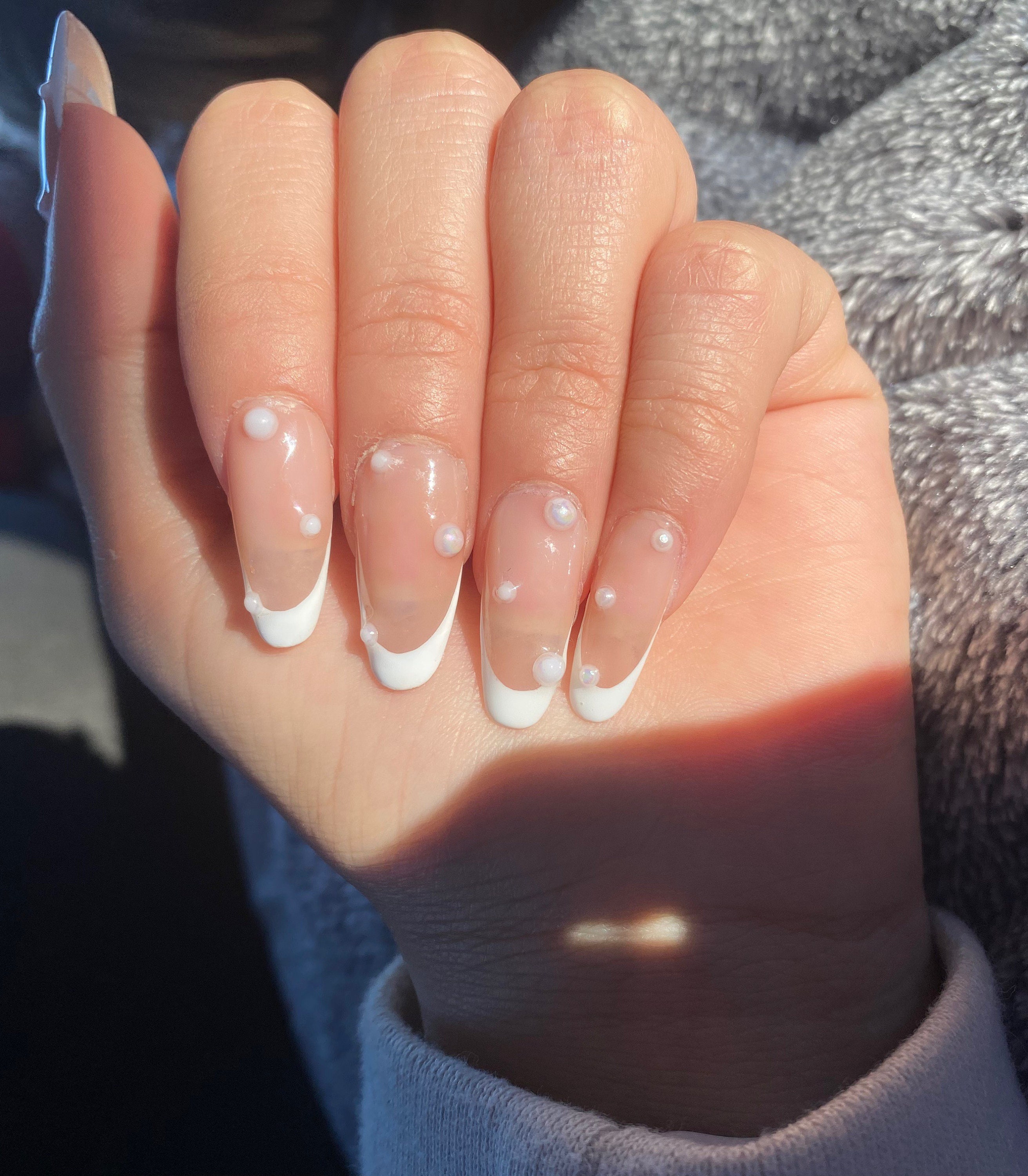 Almond Nails French Smile Line Pearl Press on Nails Pearl - Etsy